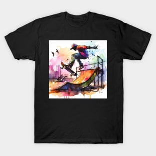 Abstract looking illustration of kid on a skateboard. T-Shirt